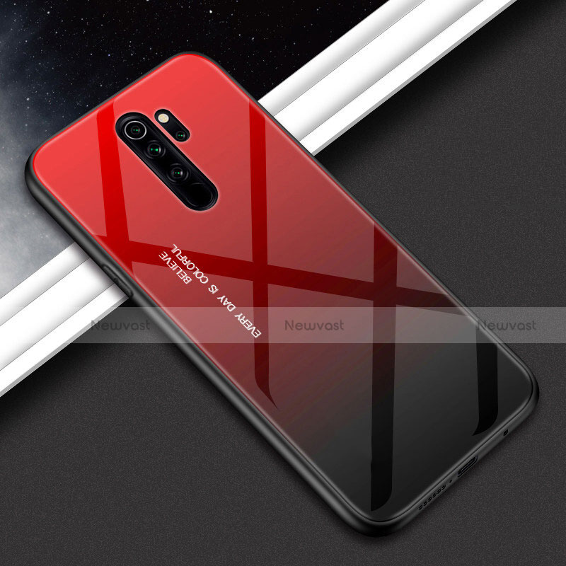 Silicone Frame Mirror Rainbow Gradient Case Cover H02 for Xiaomi Redmi Note 8 Pro Red