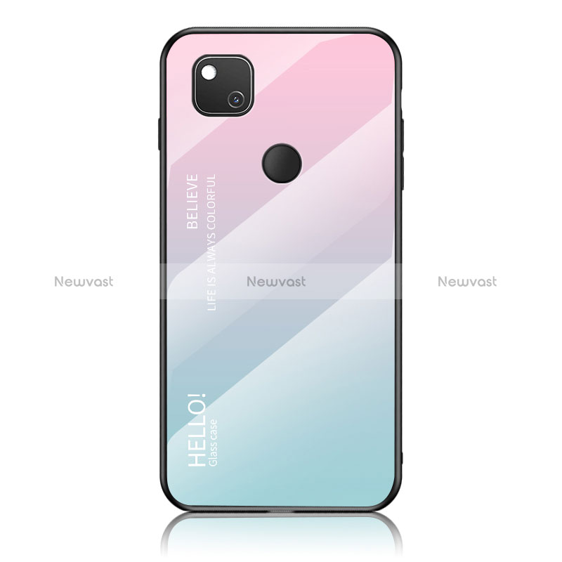 Silicone Frame Mirror Rainbow Gradient Case Cover LS1 for Google Pixel 4a Cyan