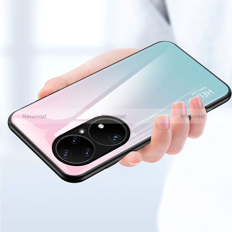 Silicone Frame Mirror Rainbow Gradient Case Cover LS1 for Huawei P50 Pro