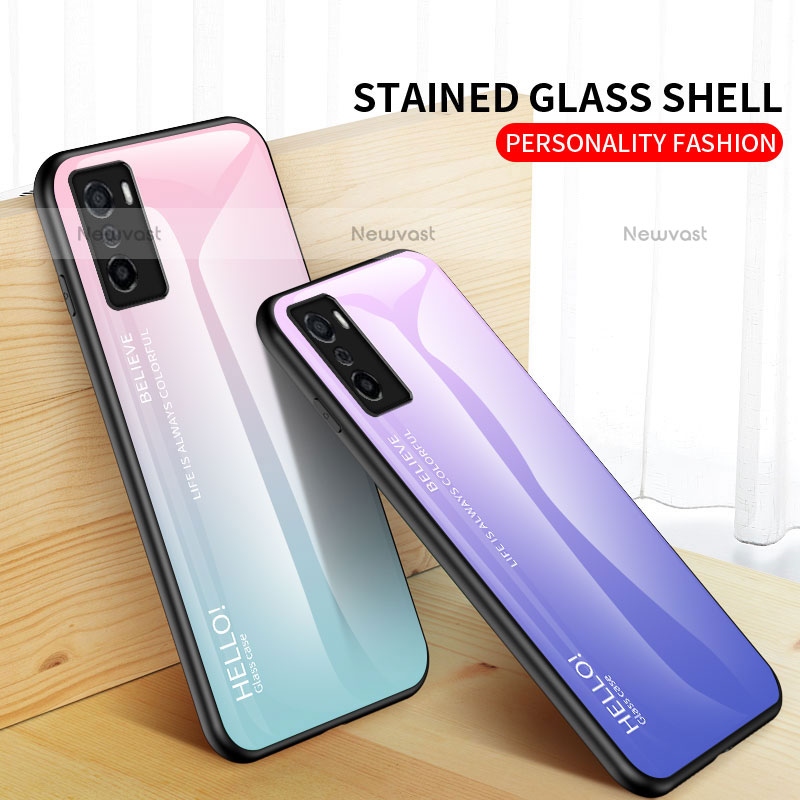 Silicone Frame Mirror Rainbow Gradient Case Cover LS1 for Oppo A55S 5G