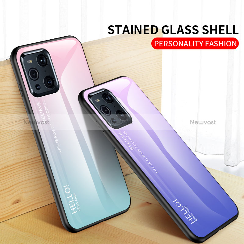 Silicone Frame Mirror Rainbow Gradient Case Cover LS1 for Oppo Find X3 5G