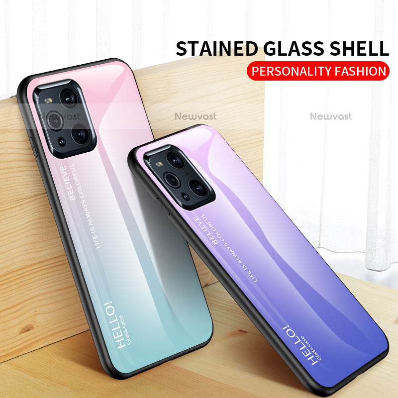 Silicone Frame Mirror Rainbow Gradient Case Cover LS1 for Oppo Find X3 Pro 5G