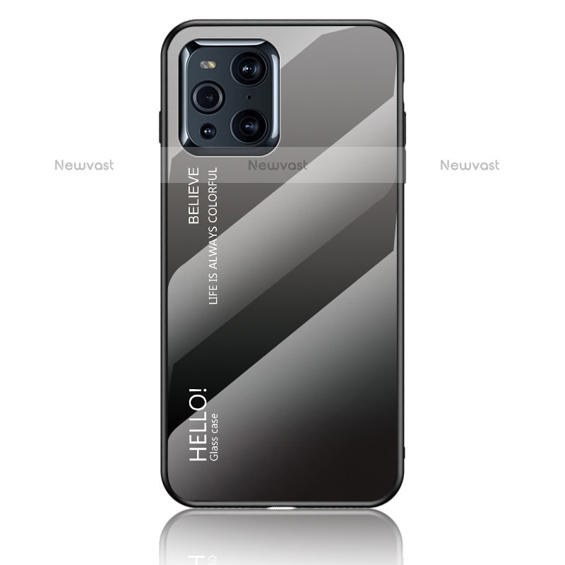 Silicone Frame Mirror Rainbow Gradient Case Cover LS1 for Oppo Find X3 Pro 5G Dark Gray