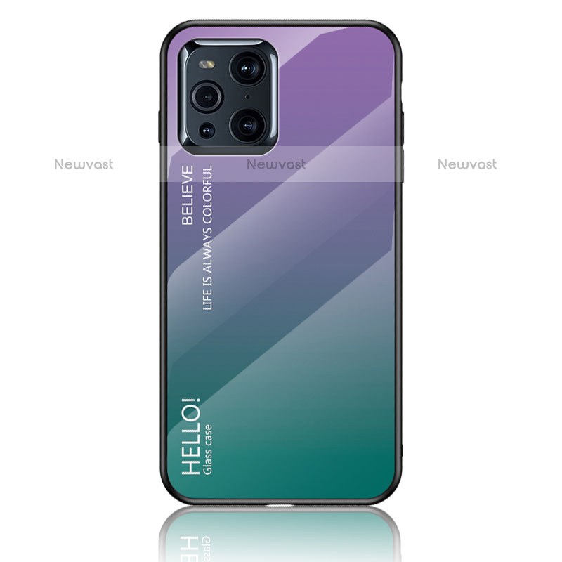 Silicone Frame Mirror Rainbow Gradient Case Cover LS1 for Oppo Find X3 Pro 5G Mixed