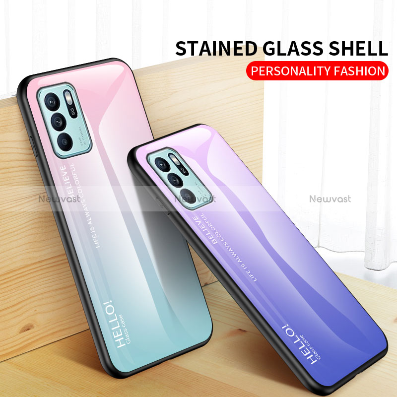 Silicone Frame Mirror Rainbow Gradient Case Cover LS1 for Oppo Reno6 Z 5G