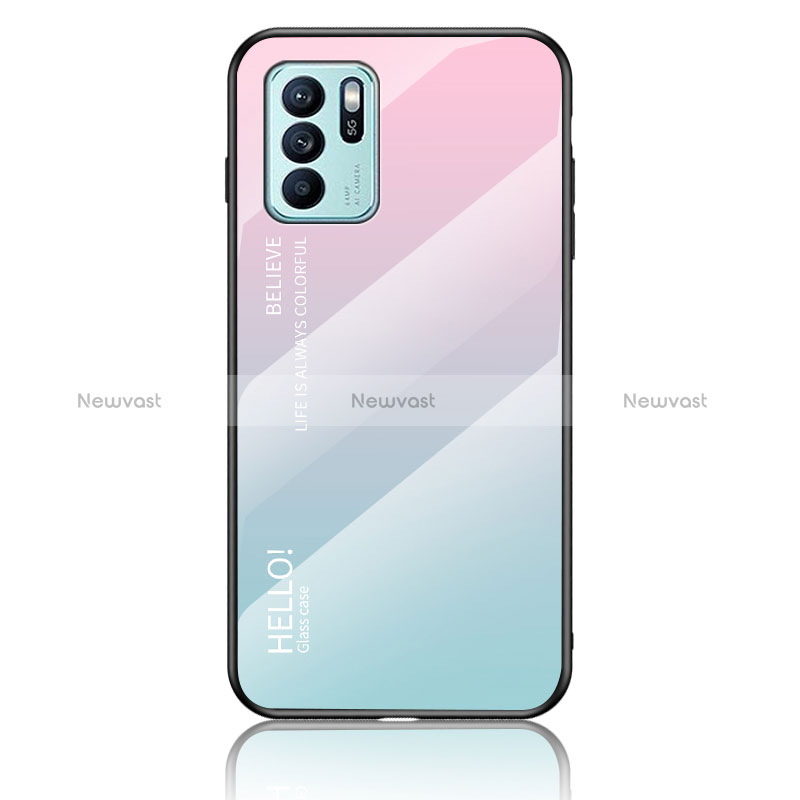Silicone Frame Mirror Rainbow Gradient Case Cover LS1 for Oppo Reno6 Z 5G