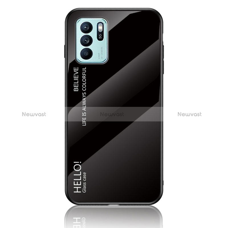Silicone Frame Mirror Rainbow Gradient Case Cover LS1 for Oppo Reno6 Z 5G Black