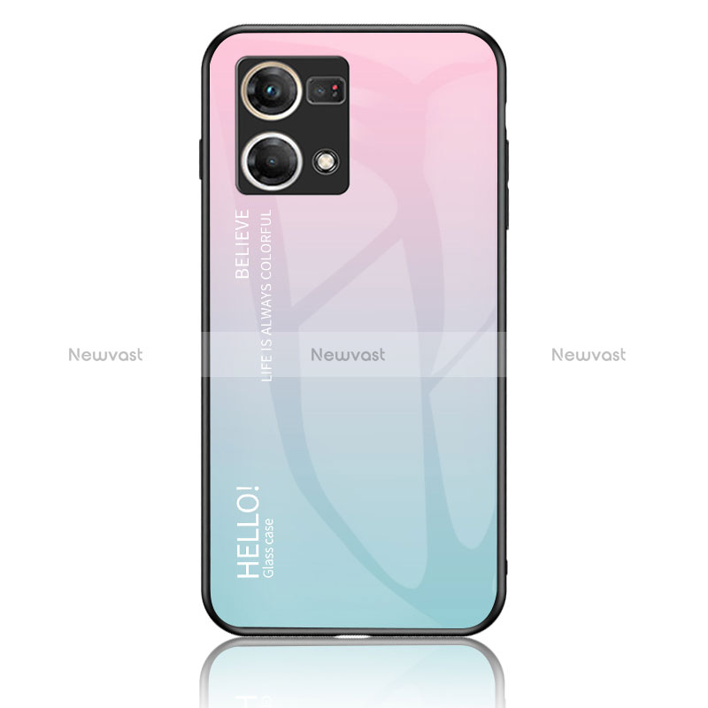 Silicone Frame Mirror Rainbow Gradient Case Cover LS1 for Oppo Reno7 4G Cyan