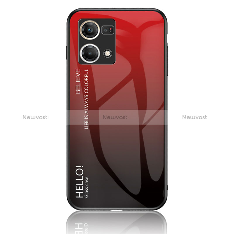 Silicone Frame Mirror Rainbow Gradient Case Cover LS1 for Oppo Reno7 4G Red