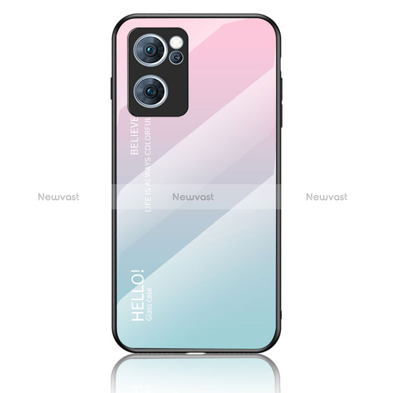 Silicone Frame Mirror Rainbow Gradient Case Cover LS1 for Oppo Reno7 5G