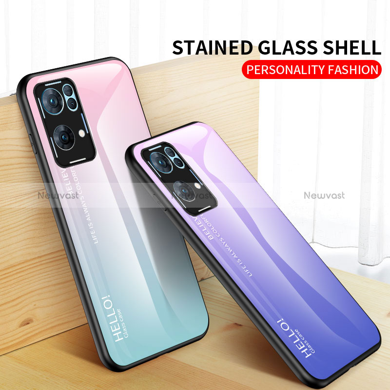 Silicone Frame Mirror Rainbow Gradient Case Cover LS1 for Oppo Reno7 Pro 5G