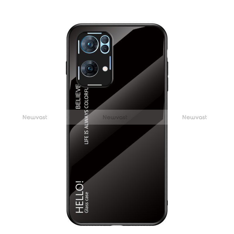 Silicone Frame Mirror Rainbow Gradient Case Cover LS1 for Oppo Reno7 Pro 5G Black