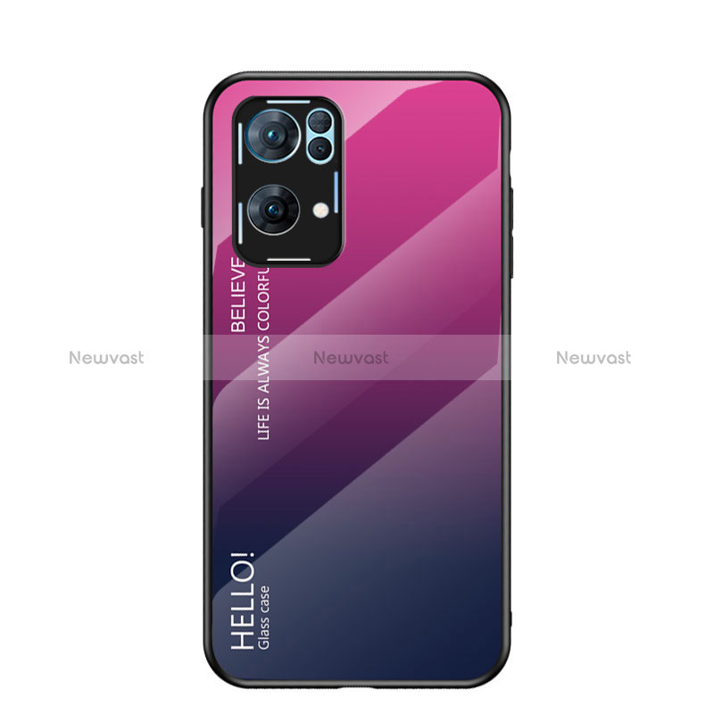 Silicone Frame Mirror Rainbow Gradient Case Cover LS1 for Oppo Reno7 Pro 5G Hot Pink