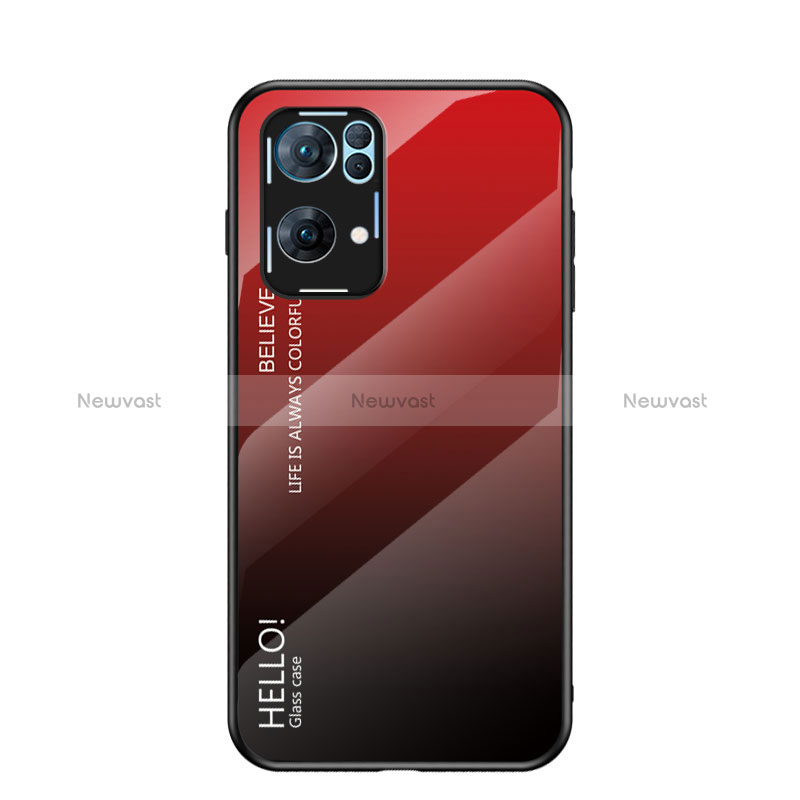 Silicone Frame Mirror Rainbow Gradient Case Cover LS1 for Oppo Reno7 Pro 5G Red