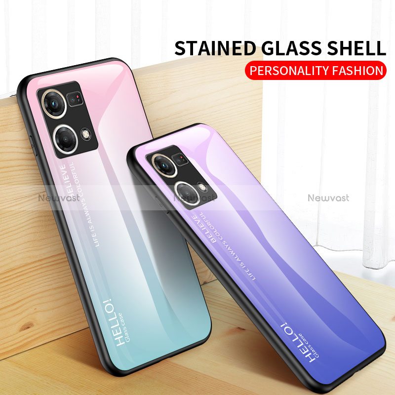 Silicone Frame Mirror Rainbow Gradient Case Cover LS1 for Oppo Reno8 4G