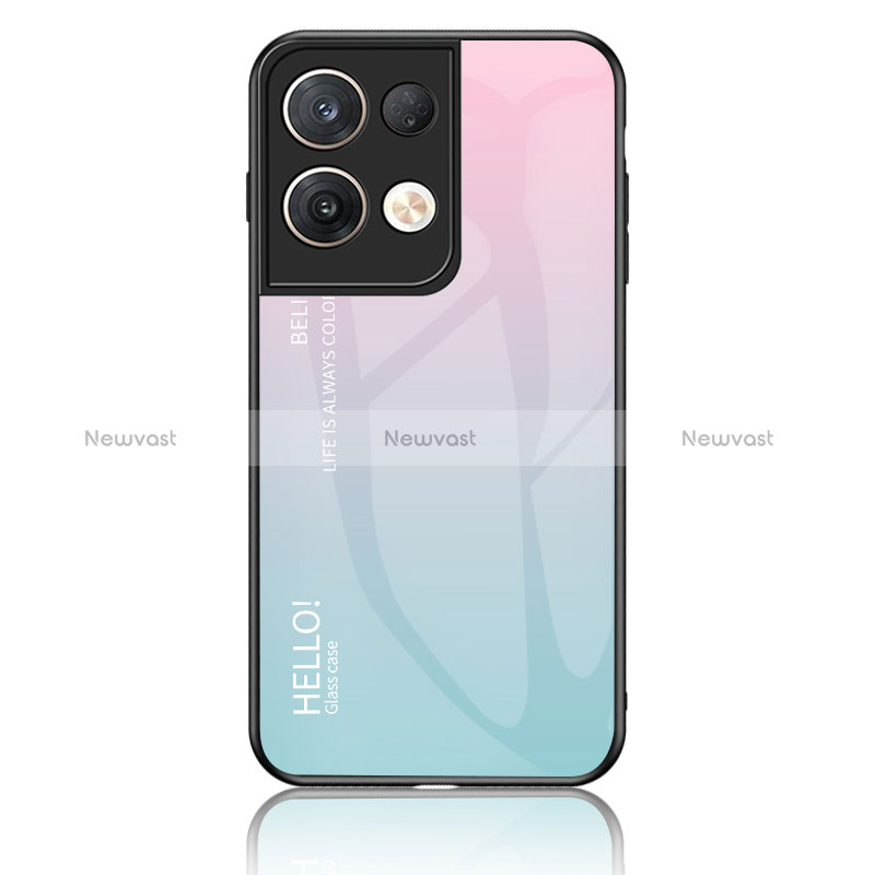 Silicone Frame Mirror Rainbow Gradient Case Cover LS1 for Oppo Reno8 Pro+ Plus 5G Cyan