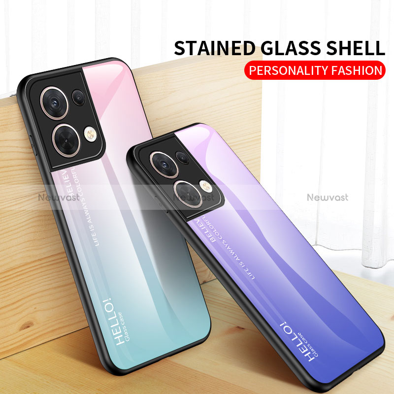 Silicone Frame Mirror Rainbow Gradient Case Cover LS1 for Oppo Reno9 Pro 5G