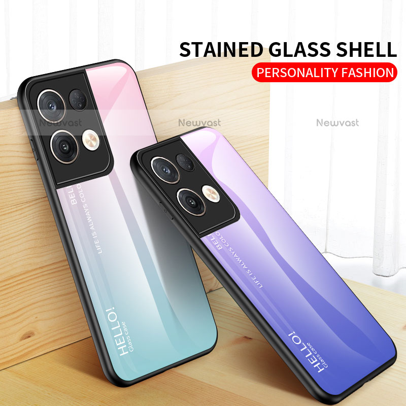 Silicone Frame Mirror Rainbow Gradient Case Cover LS1 for Oppo Reno9 Pro+ Plus 5G