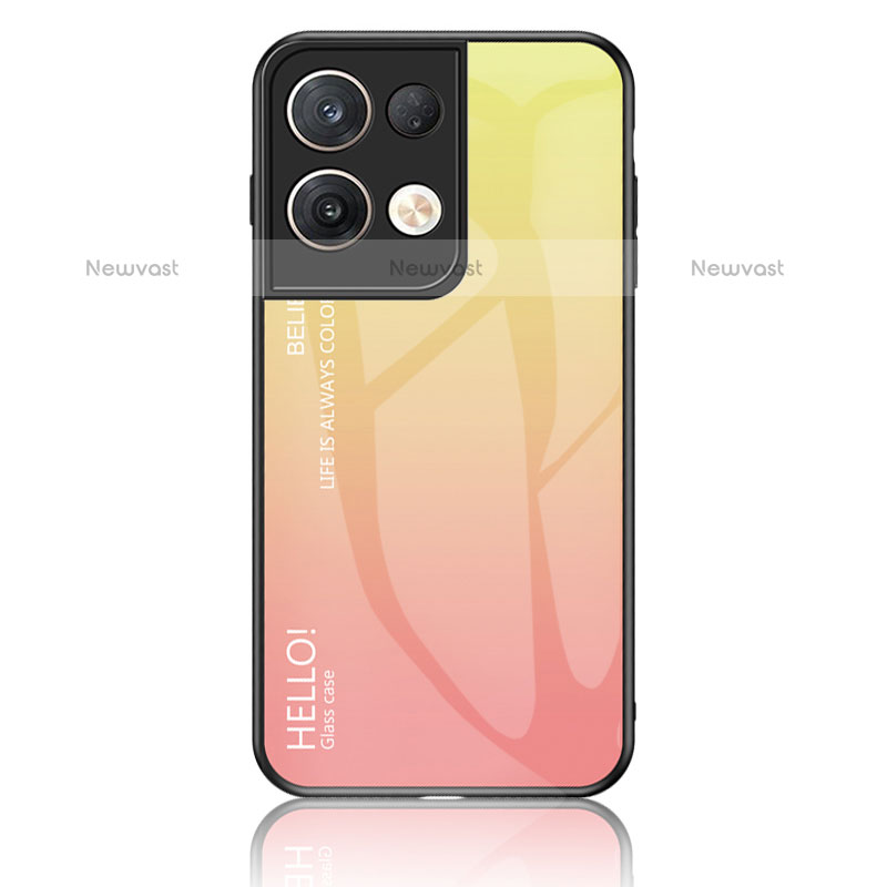 Silicone Frame Mirror Rainbow Gradient Case Cover LS1 for Oppo Reno9 Pro+ Plus 5G Yellow