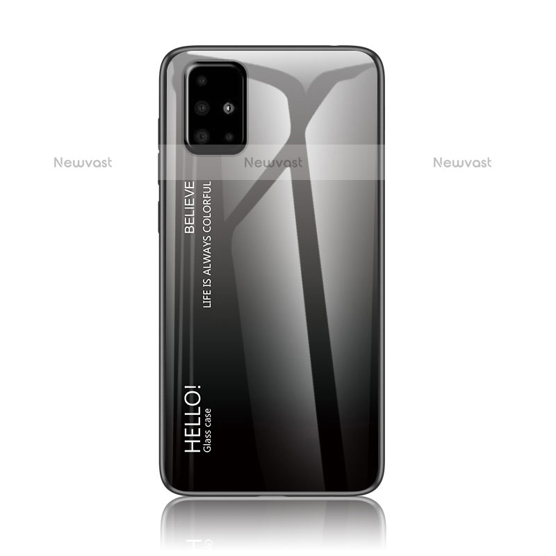 Silicone Frame Mirror Rainbow Gradient Case Cover LS1 for Samsung Galaxy A51 4G Dark Gray