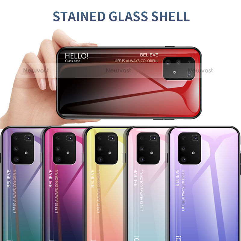 Silicone Frame Mirror Rainbow Gradient Case Cover LS1 for Samsung Galaxy A91