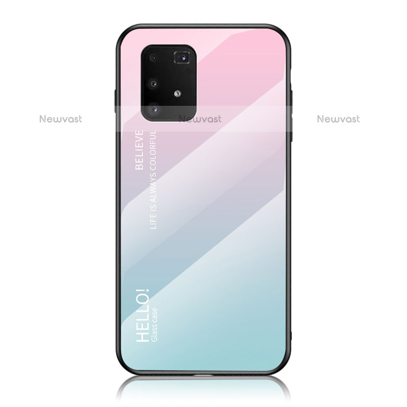 Silicone Frame Mirror Rainbow Gradient Case Cover LS1 for Samsung Galaxy A91 Cyan