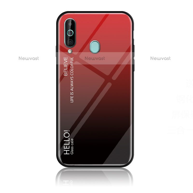 Silicone Frame Mirror Rainbow Gradient Case Cover LS1 for Samsung Galaxy M40 Red