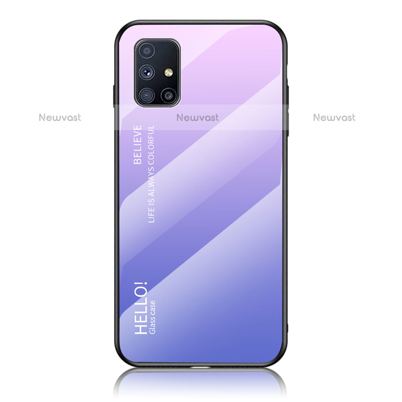 Silicone Frame Mirror Rainbow Gradient Case Cover LS1 for Samsung Galaxy M51 Clove Purple