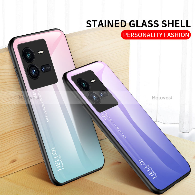 Silicone Frame Mirror Rainbow Gradient Case Cover LS1 for Vivo iQOO 10 Pro 5G