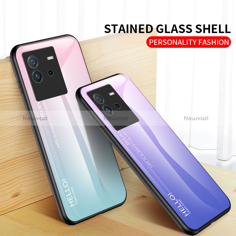 Silicone Frame Mirror Rainbow Gradient Case Cover LS1 for Vivo iQOO Neo6 5G