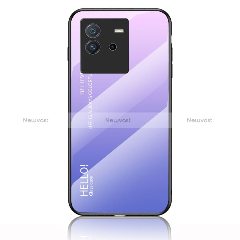 Silicone Frame Mirror Rainbow Gradient Case Cover LS1 for Vivo iQOO Neo6 5G Clove Purple