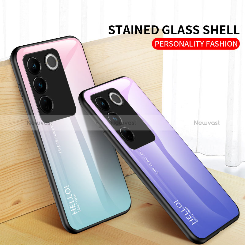 Silicone Frame Mirror Rainbow Gradient Case Cover LS1 for Vivo V27 5G