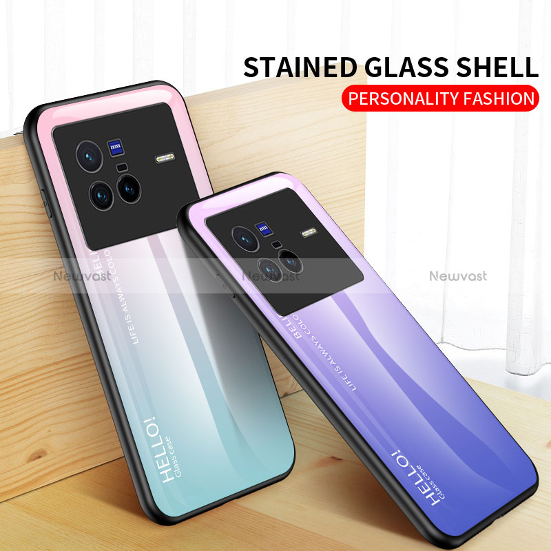 Silicone Frame Mirror Rainbow Gradient Case Cover LS1 for Vivo X80 5G