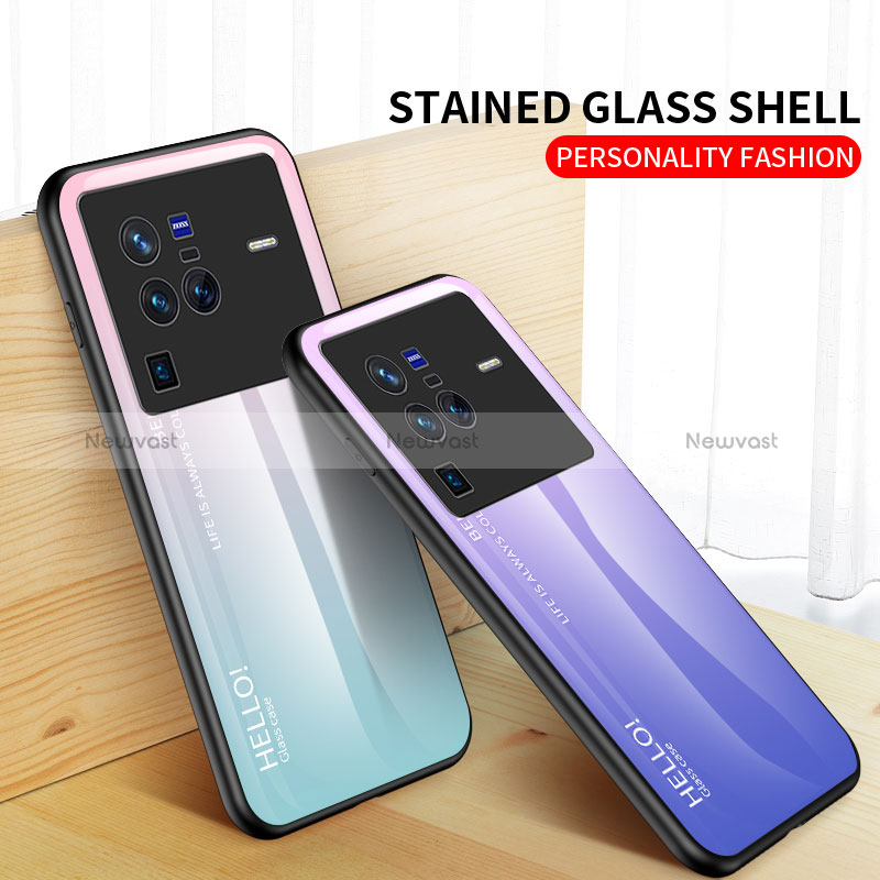 Silicone Frame Mirror Rainbow Gradient Case Cover LS1 for Vivo X80 Pro 5G