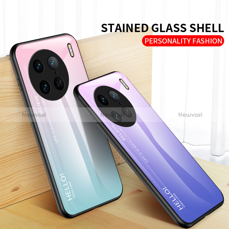 Silicone Frame Mirror Rainbow Gradient Case Cover LS1 for Vivo X90 Pro 5G