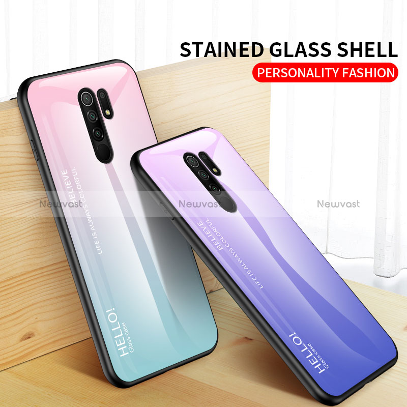 Silicone Frame Mirror Rainbow Gradient Case Cover LS1 for Xiaomi Redmi 9
