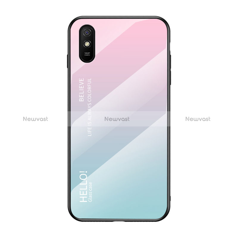 Silicone Frame Mirror Rainbow Gradient Case Cover LS1 for Xiaomi Redmi 9AT Cyan