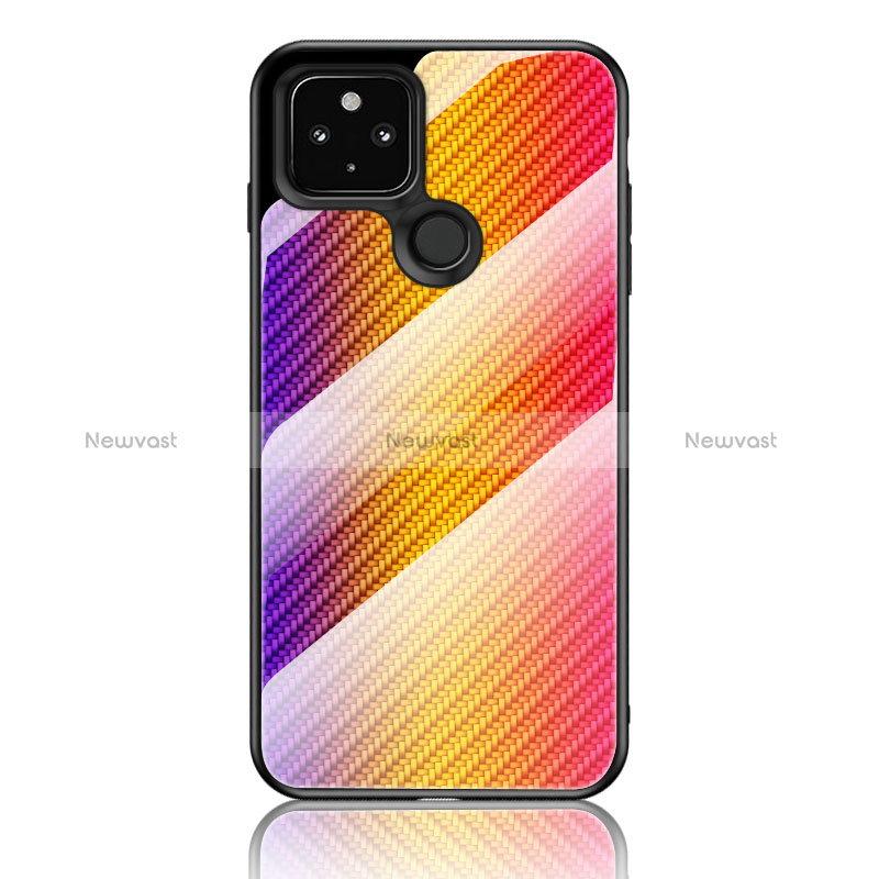 Silicone Frame Mirror Rainbow Gradient Case Cover LS2 for Google Pixel 5 XL 5G Orange