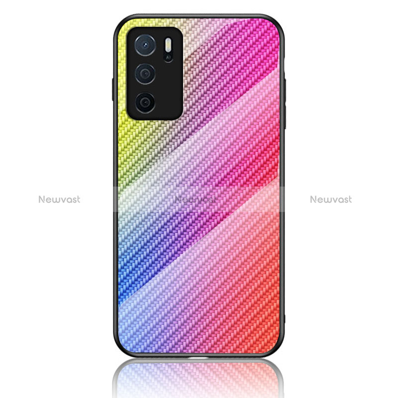 Silicone Frame Mirror Rainbow Gradient Case Cover LS2 for Oppo A16