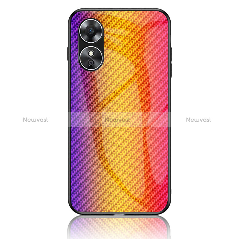 Silicone Frame Mirror Rainbow Gradient Case Cover LS2 for Oppo A17 Orange