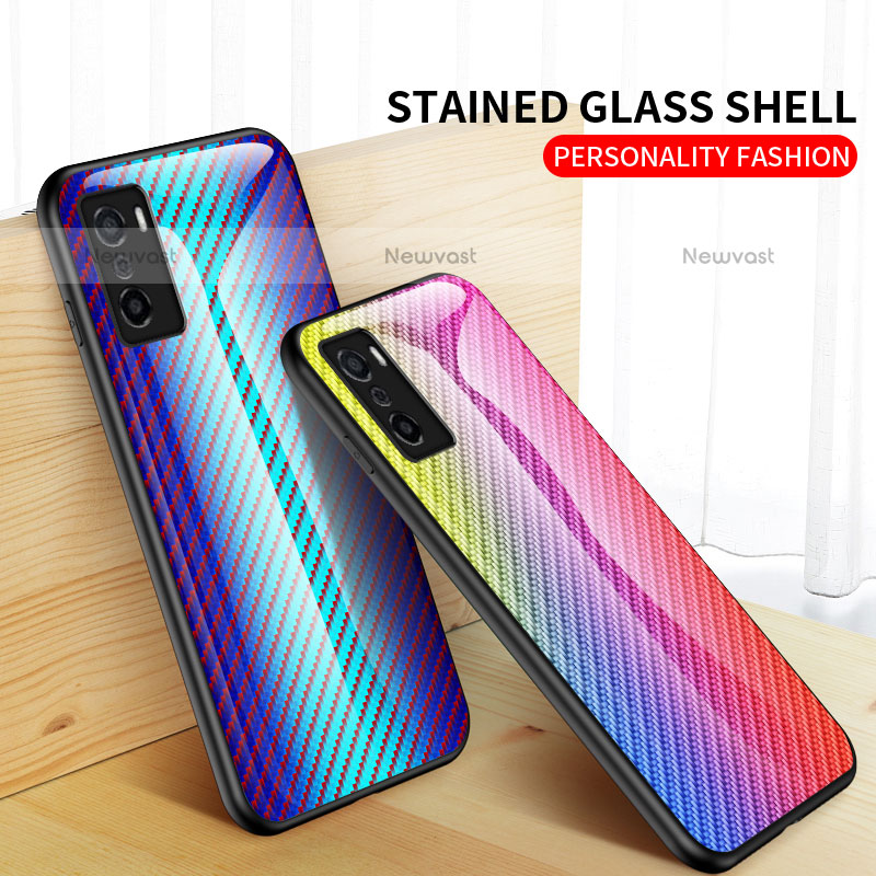 Silicone Frame Mirror Rainbow Gradient Case Cover LS2 for Oppo A55S 5G