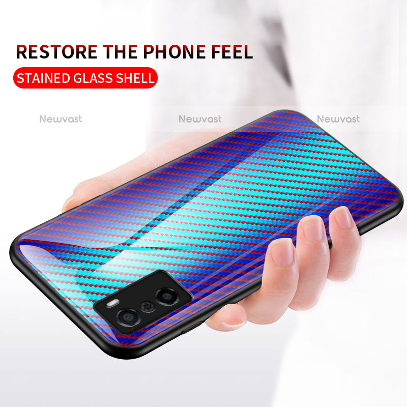 Silicone Frame Mirror Rainbow Gradient Case Cover LS2 for Oppo A55S 5G