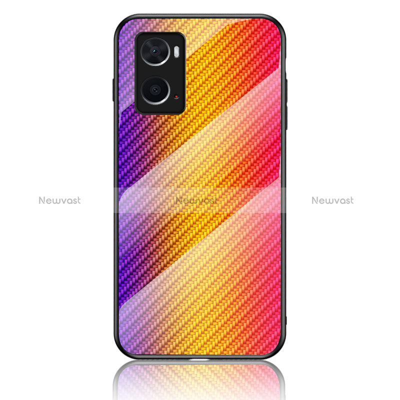 Silicone Frame Mirror Rainbow Gradient Case Cover LS2 for Oppo A76 Orange