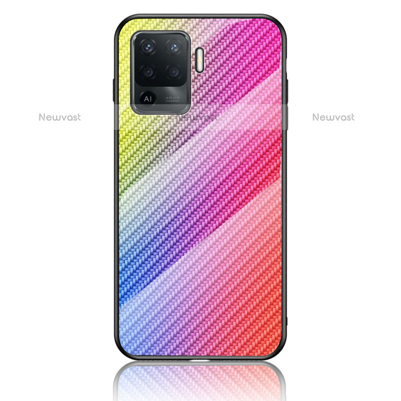 Silicone Frame Mirror Rainbow Gradient Case Cover LS2 for Oppo A94 4G