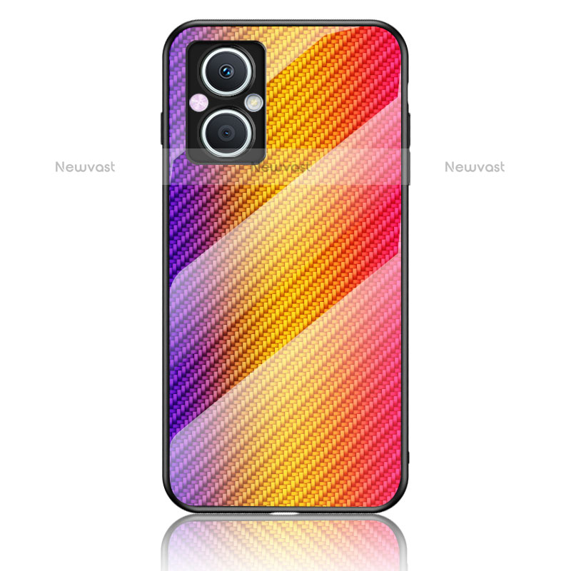 Silicone Frame Mirror Rainbow Gradient Case Cover LS2 for Oppo F21s Pro 5G Orange