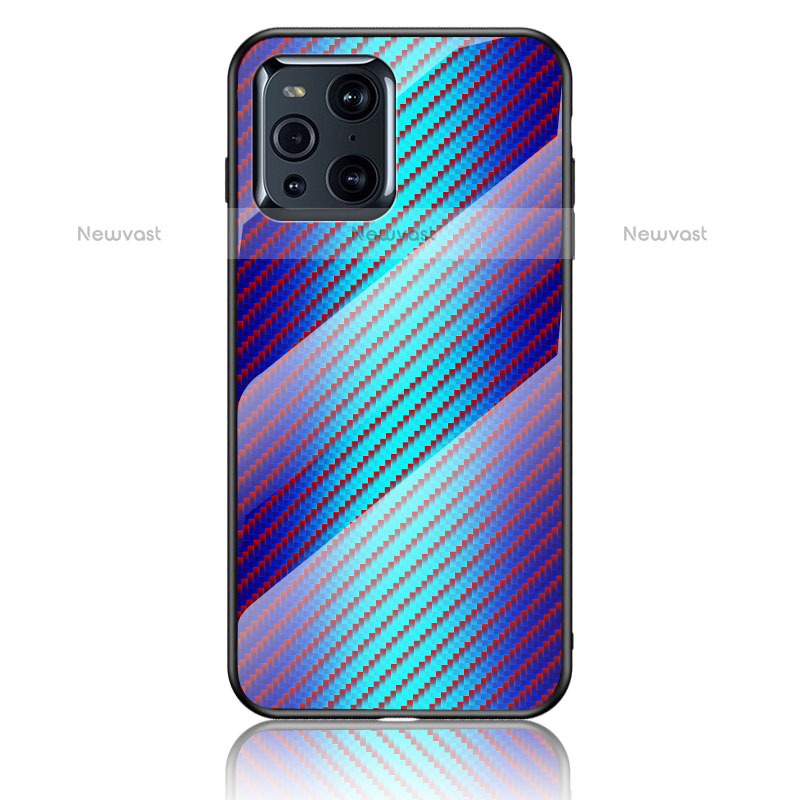 Silicone Frame Mirror Rainbow Gradient Case Cover LS2 for Oppo Find X3 Pro 5G Blue