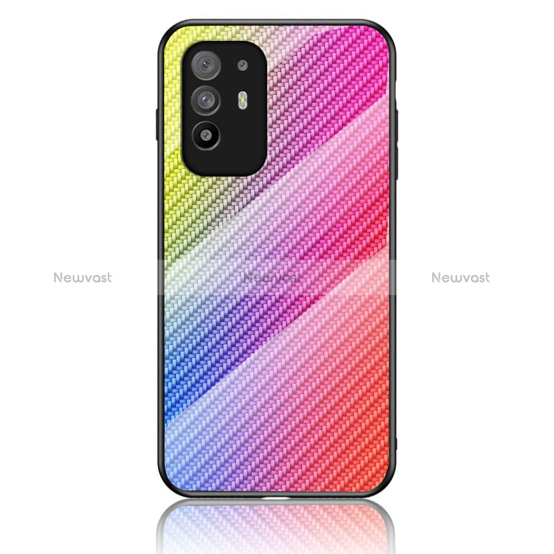 Silicone Frame Mirror Rainbow Gradient Case Cover LS2 for Oppo Reno5 Z 5G