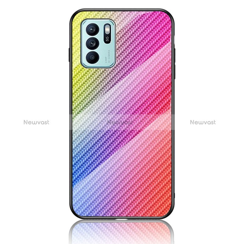 Silicone Frame Mirror Rainbow Gradient Case Cover LS2 for Oppo Reno6 Z 5G