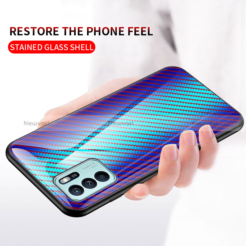Silicone Frame Mirror Rainbow Gradient Case Cover LS2 for Oppo Reno6 Z 5G