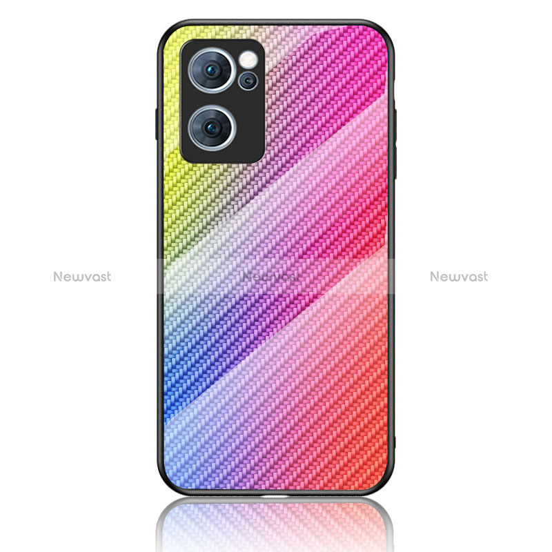 Silicone Frame Mirror Rainbow Gradient Case Cover LS2 for Oppo Reno7 5G